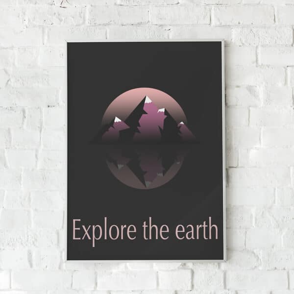 Plakat med en bjergscene og spejling i vand
