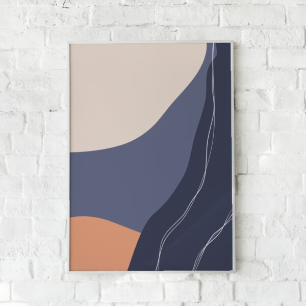 Naturinspireret plakat med abstrakte former i jordfarver.