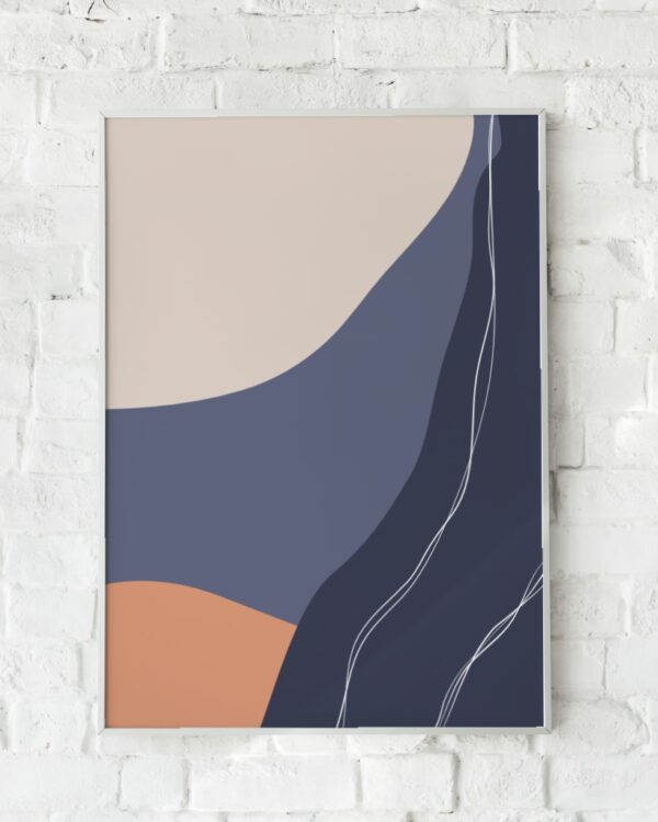 Naturinspireret plakat med abstrakte former i jordfarver.