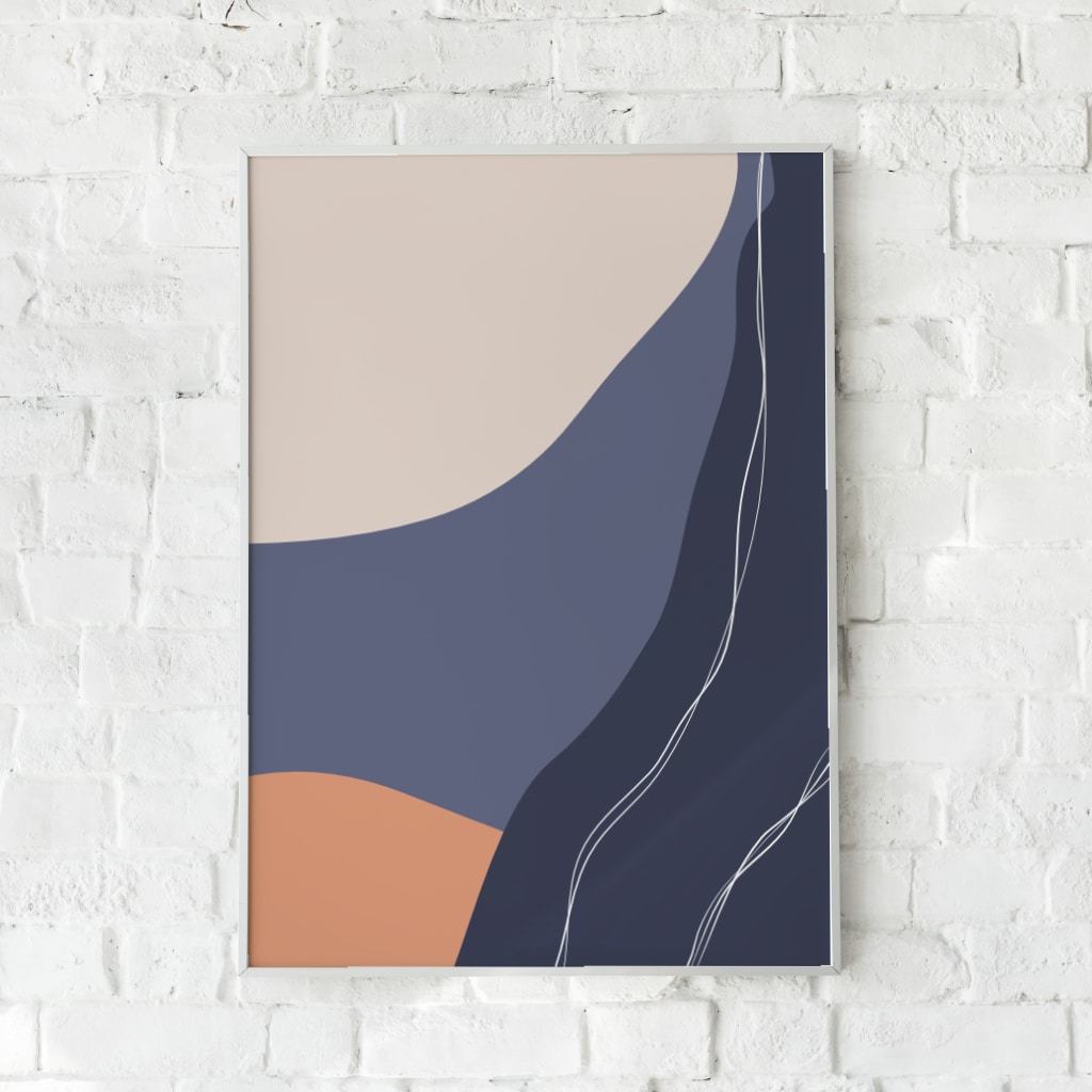 Naturinspireret plakat med abstrakte former i jordfarver.