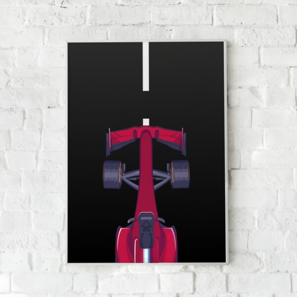 Formel 1-plakat med en frontvisning af en racerbil.