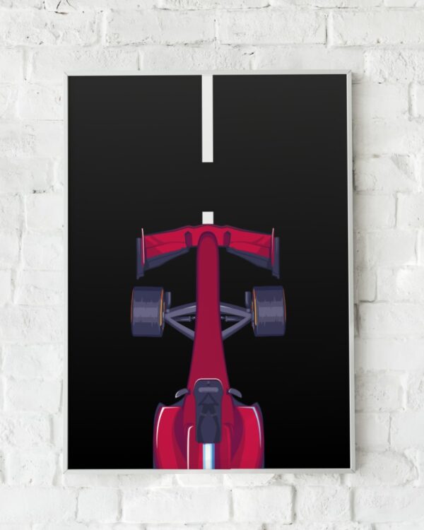 Formel 1-plakat med en frontvisning af en racerbil.