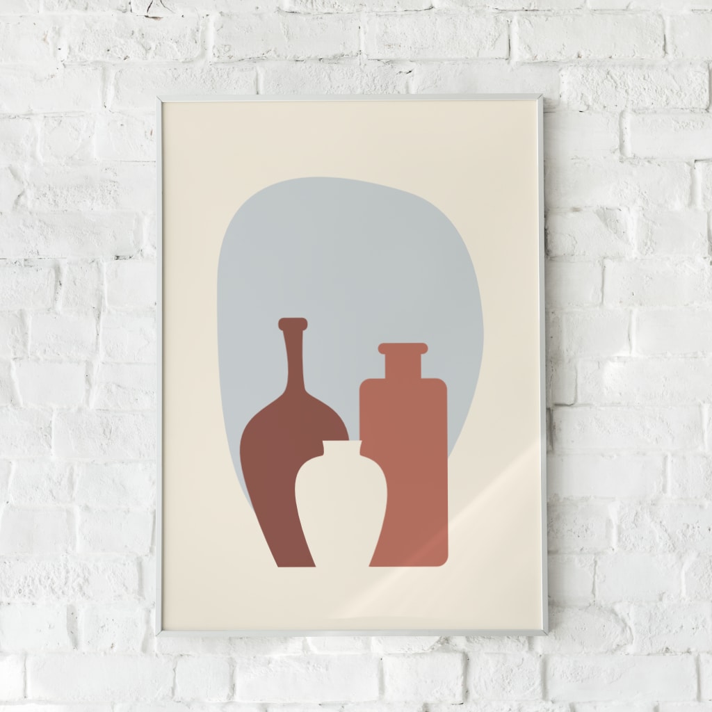 Boheme plakat med organiske former i jordfarver – "Boho". En varm og moderne vægdekoration.