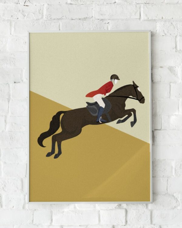 Dynamisk plakat med en galopperende hest og rytter – "Cheval".