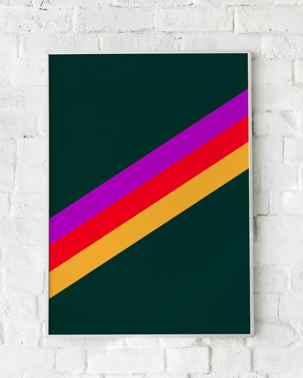 Abstrakt plakat med farvestriber på mørk baggrund – "BRG".