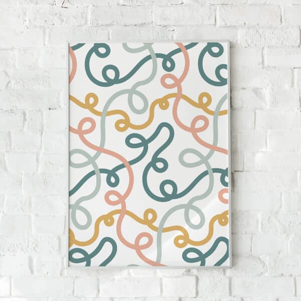 Abstrakt plakat med farvede kurver og netværksinspireret design – "Connection".