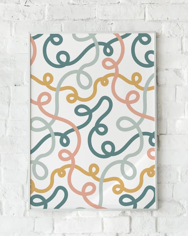 Abstrakt plakat med farvede kurver og netværksinspireret design – "Connection".