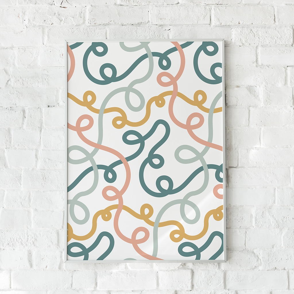 Abstrakt plakat med farvede kurver og netværksinspireret design – "Connection".