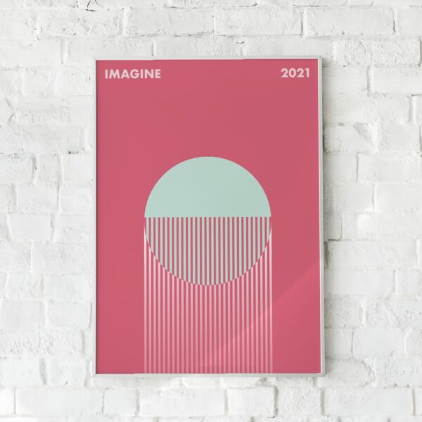 Grafisk plakat med en pink baggrund