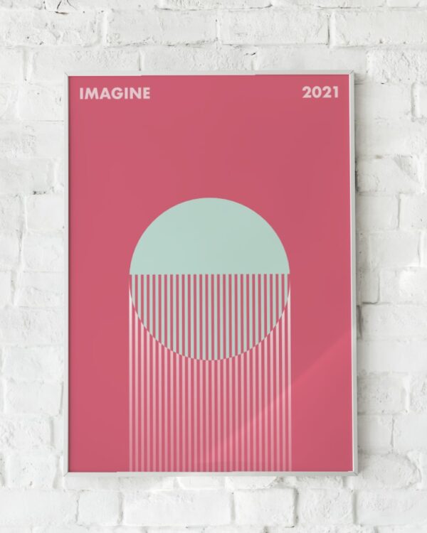 Grafisk plakat med en pink baggrund