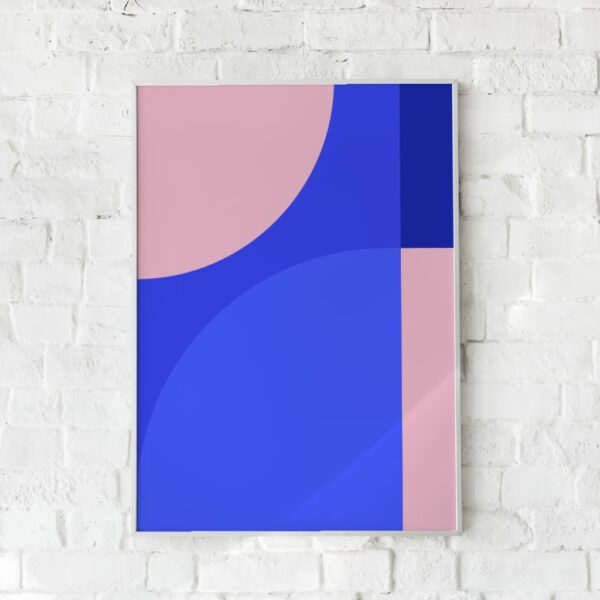 Abstrakt plakat med blå og laksefarvede farveblokke – "Blue with Some Salmon".