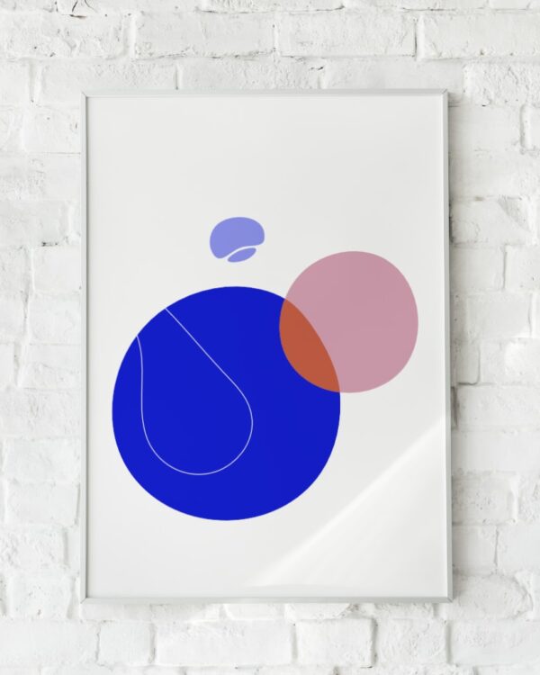 Abstrakt plakat med geometriske figurer i levende farver.