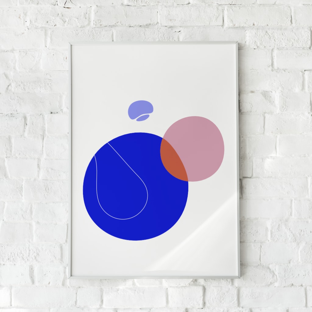 Abstrakt plakat med geometriske figurer i levende farver.