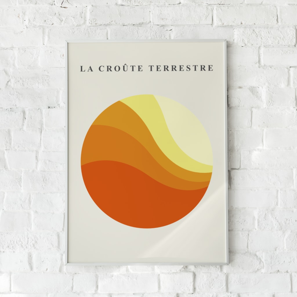Abstrakt plakat med koncentriske cirkler i varme jordtoner.
