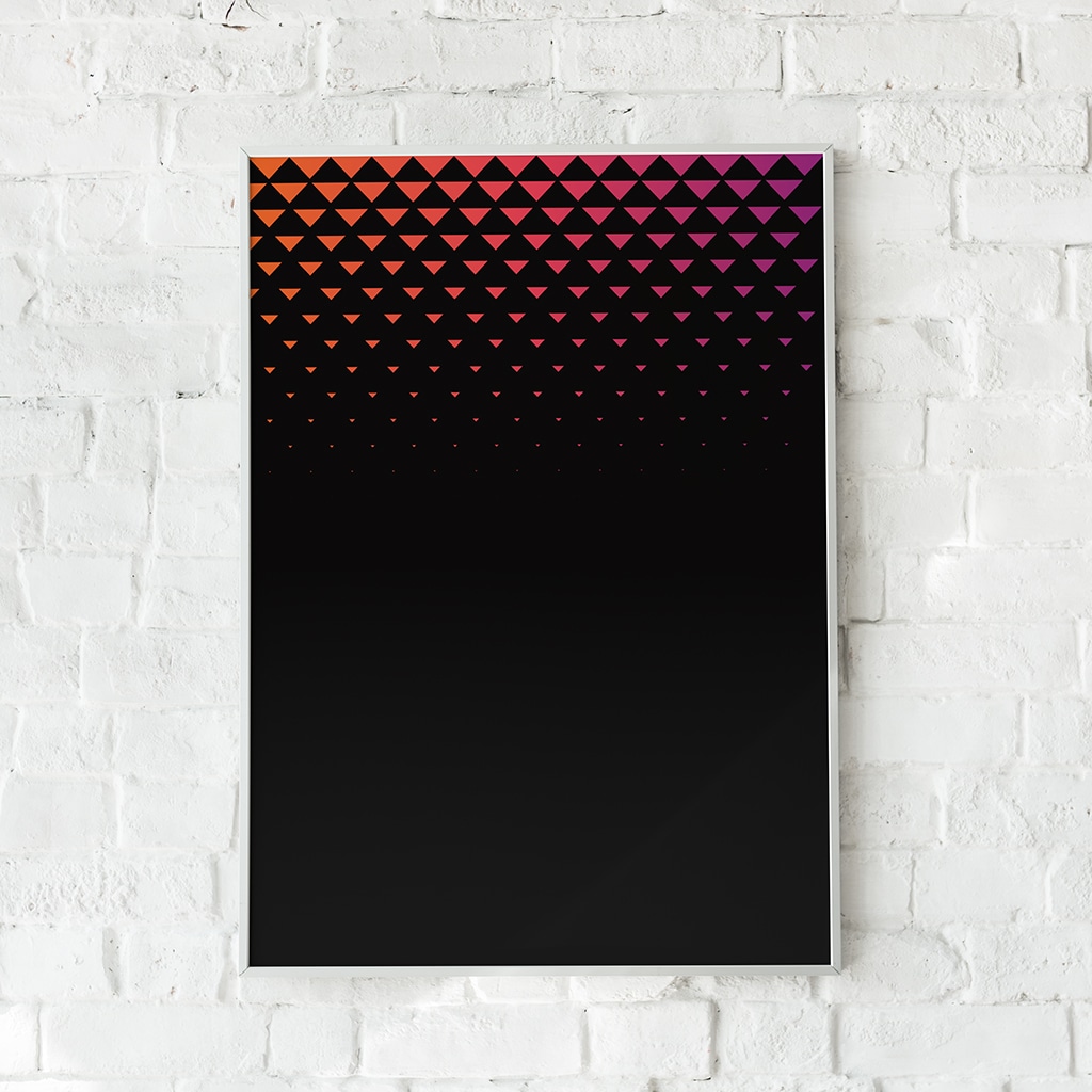 Geometrisk plakat med gradient-trekanter i rød