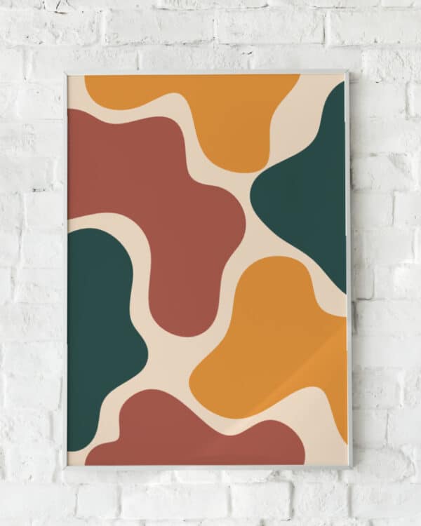 Abstrakt plakat med organiske former i jordfarver – "Abstract #4". En farverig og kunstnerisk vægdekoration.