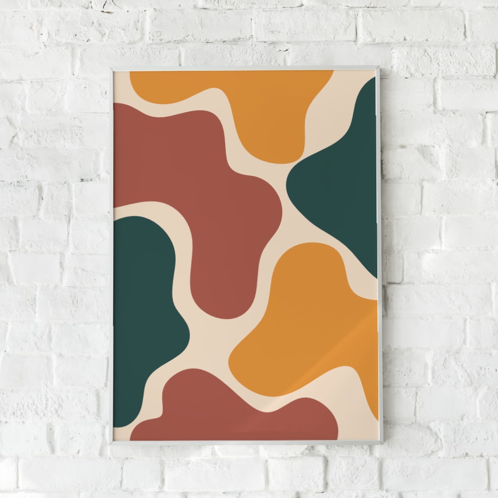 Abstrakt plakat med organiske former i jordfarver – "Abstract #4". En farverig og kunstnerisk vægdekoration.