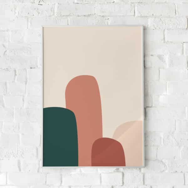 Minimalistisk plakat med jordnære farver og organiske former – "Abstract #6". En stilren vægdekoration.