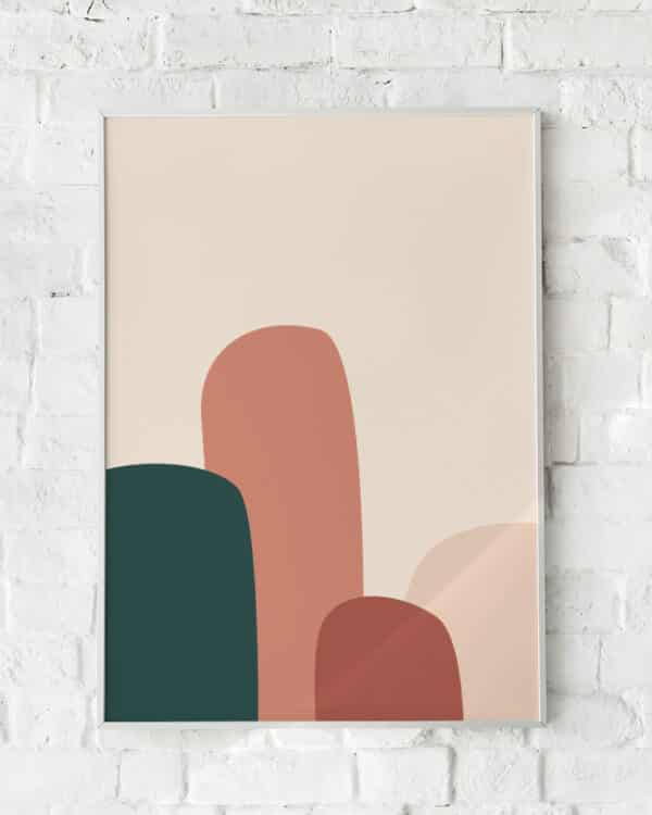 Minimalistisk plakat med jordnære farver og organiske former – "Abstract #6". En stilren vægdekoration.