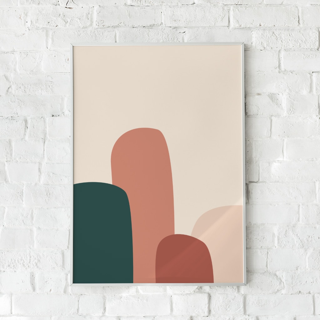 Minimalistisk plakat med jordnære farver og organiske former – "Abstract #6". En stilren vægdekoration.