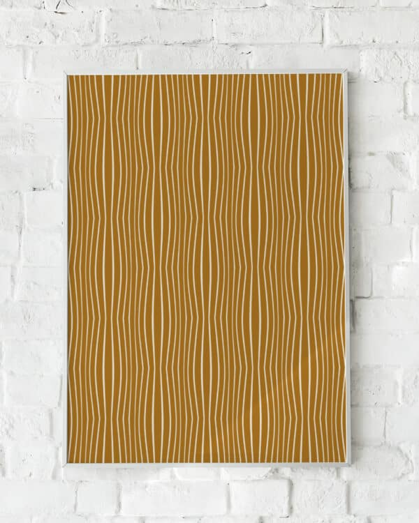 Minimalistisk plakat med organiske linjer i creme på karrygul baggrund – "Boho Lines".