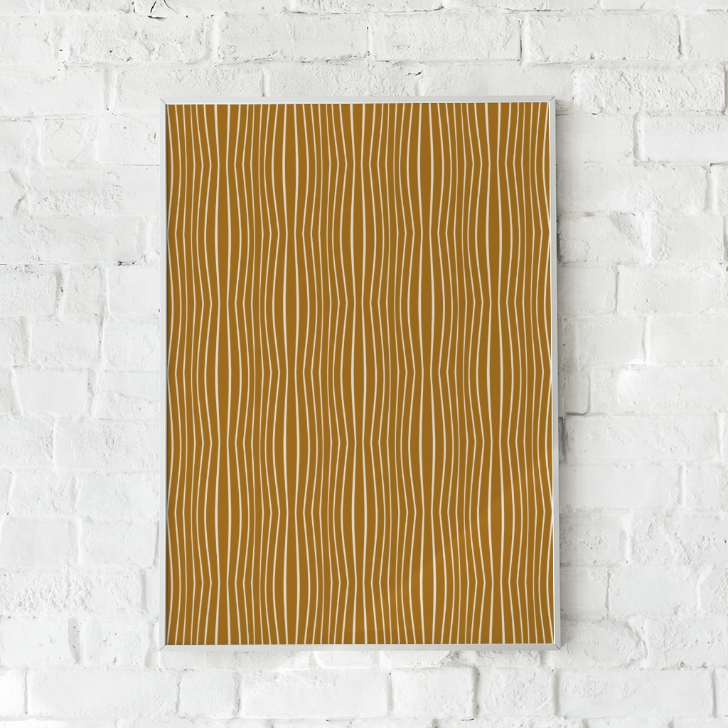 Minimalistisk plakat med organiske linjer i creme på karrygul baggrund – "Boho Lines".
