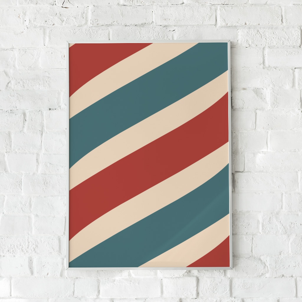 Retro-inspireret plakat med diagonale striber i røde