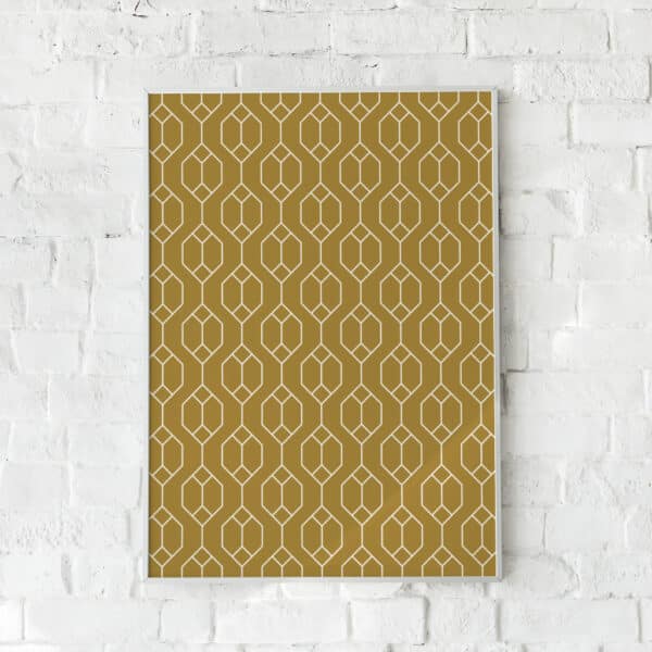 Geometrisk plakat med gyldne toner og symmetrisk design – "Chain of Harmony".