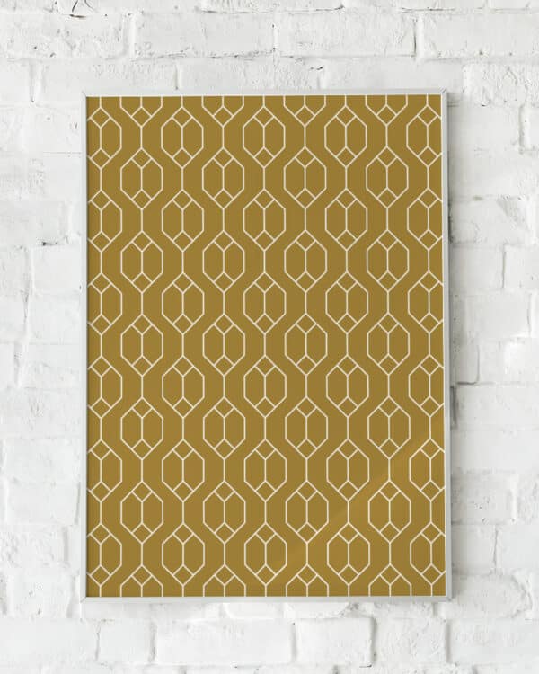 Geometrisk plakat med gyldne toner og symmetrisk design – "Chain of Harmony".