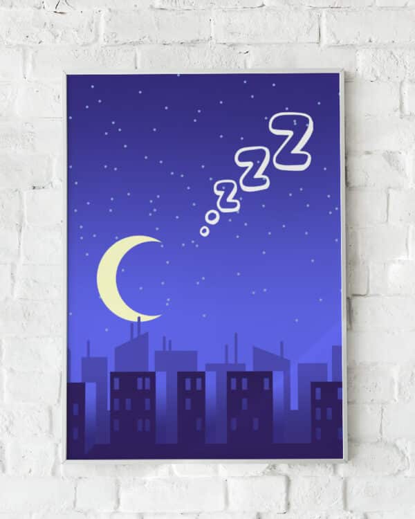 Byplakat med nattehimmel og måne – "City of Dreams".