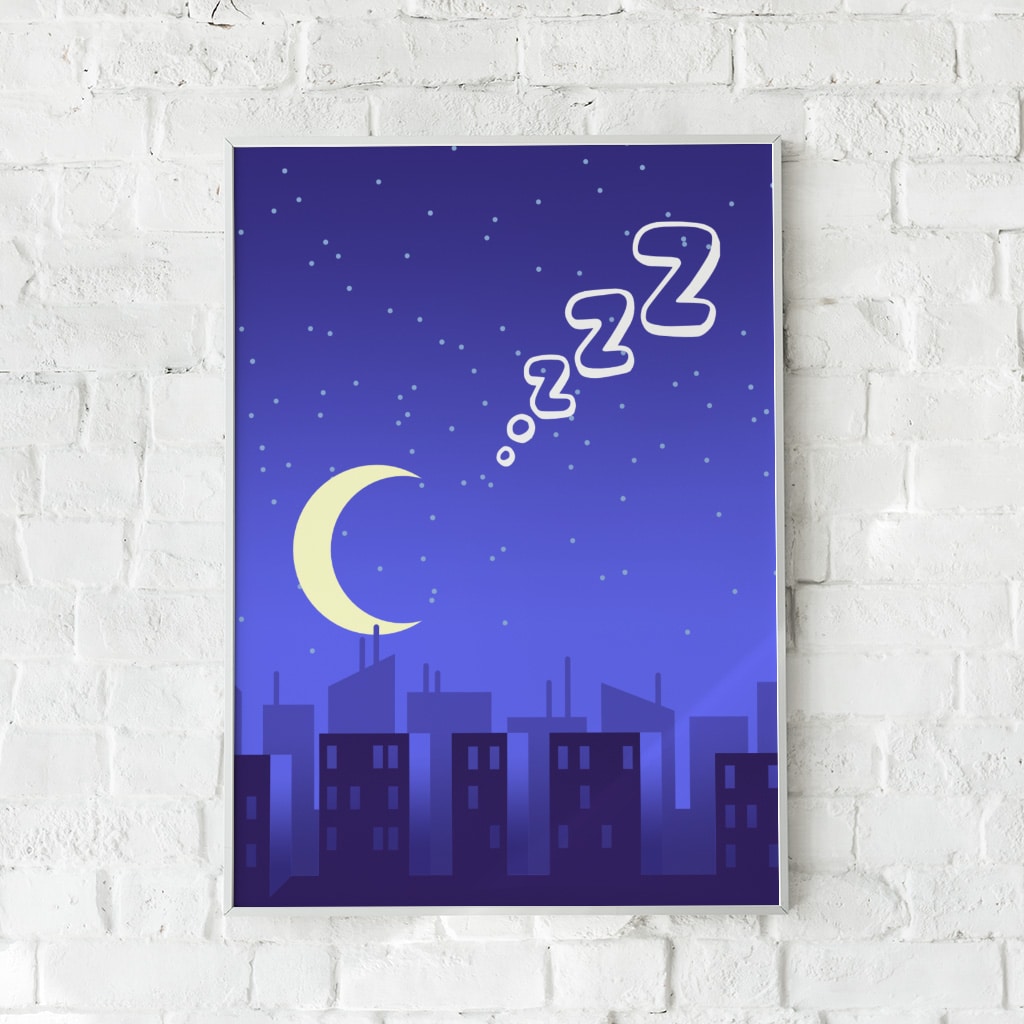 Byplakat med nattehimmel og måne – "City of Dreams".
