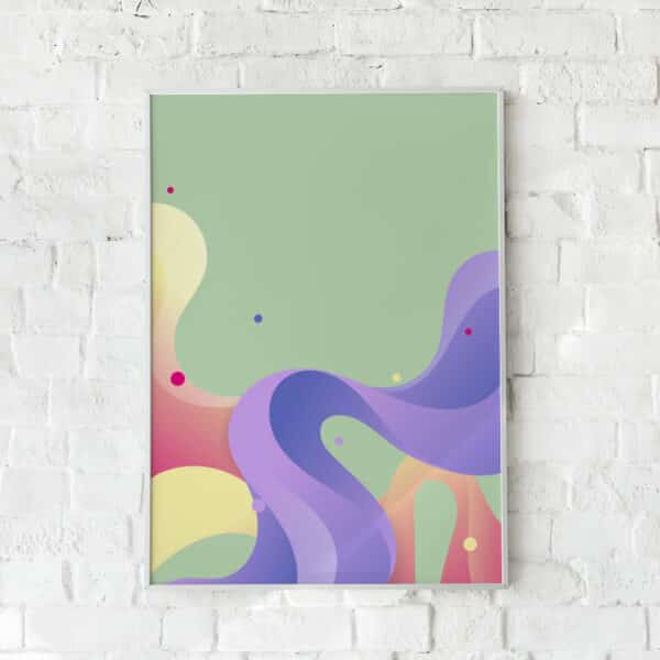 Abstrakt plakat med dynamiske farver og flydende linjer – "Color Movement".