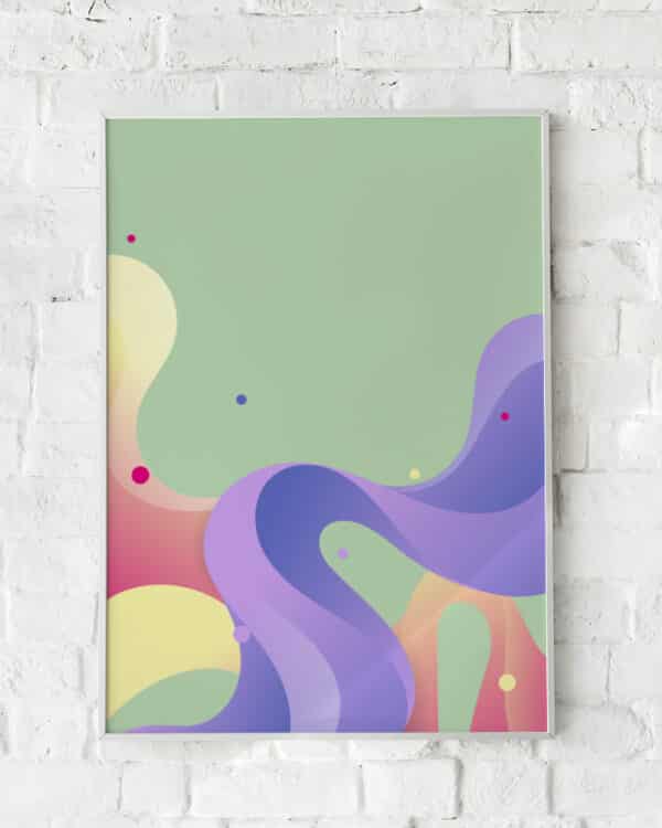 Abstrakt plakat med dynamiske farver og flydende linjer – "Color Movement".