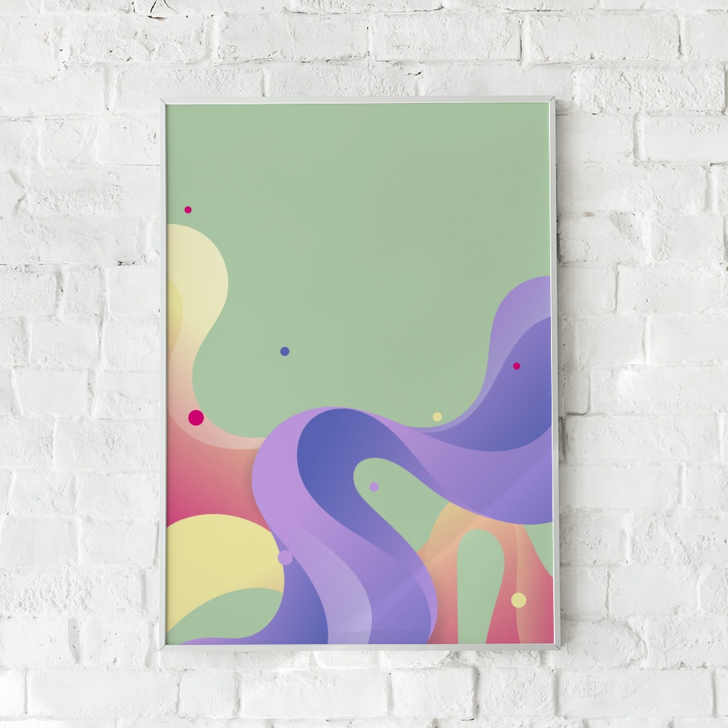 Abstrakt plakat med dynamiske farver og flydende linjer – "Color Movement".