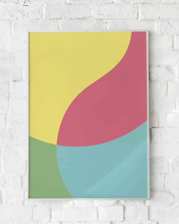 Grafisk plakat med buede farvefelter i gule