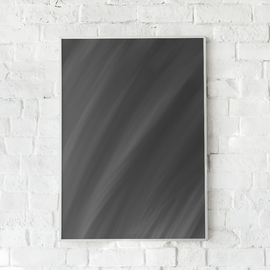 Abstrakt plakat med flydende mørke nuancer og minimalistisk design.