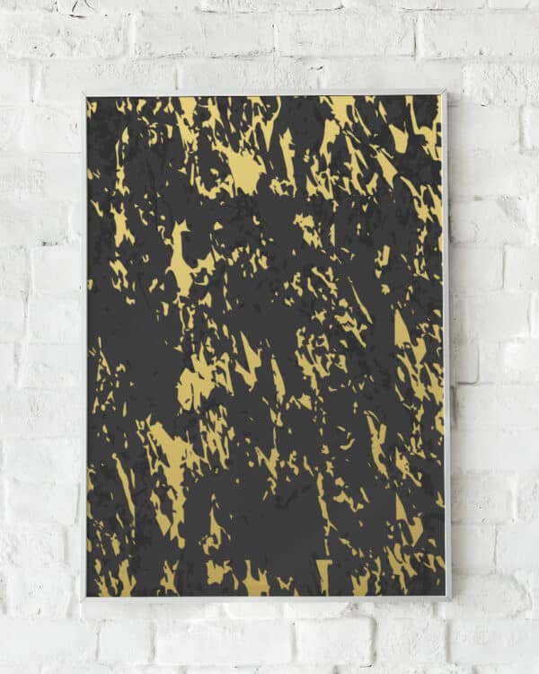 Sort og guld plakat med et marmoreret mønster.