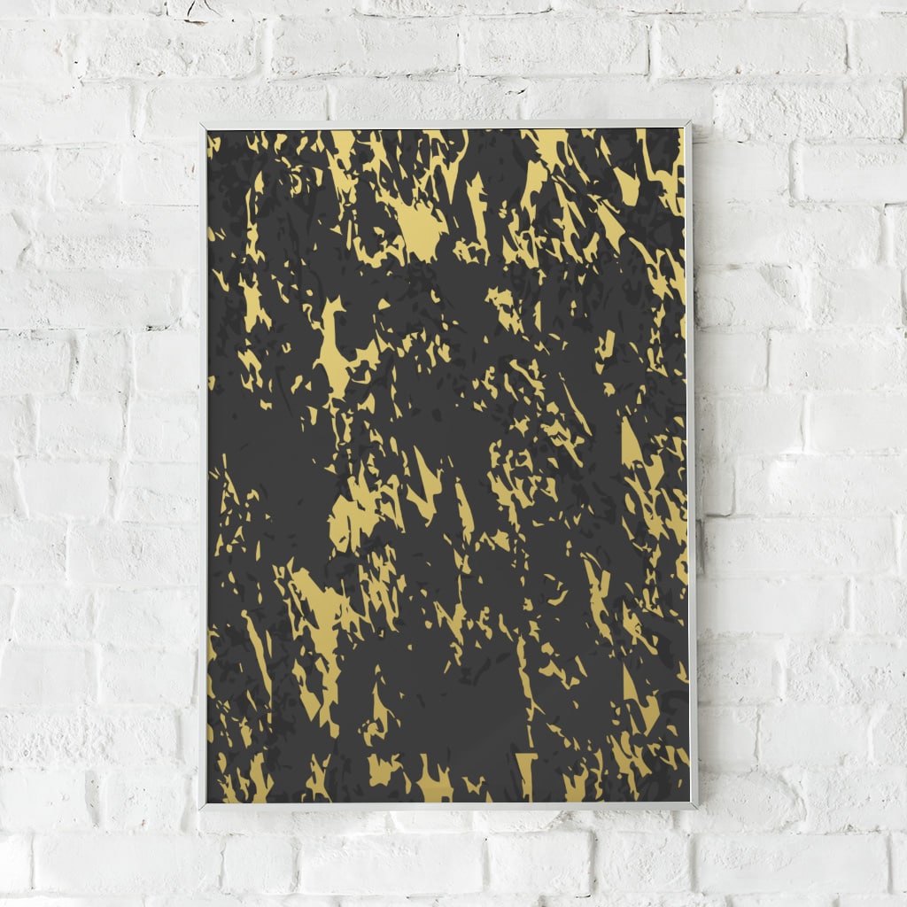 Sort og guld plakat med et marmoreret mønster.
