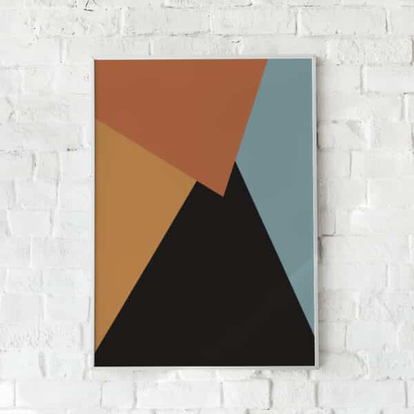 Geometrisk plakat med organiske former i orange