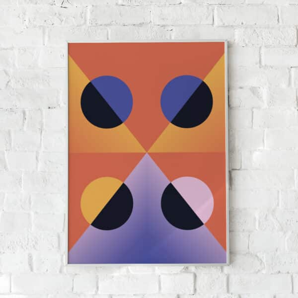 Farverig plakat med geometriske former i blå