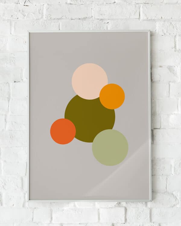 Abstrakt plakat med geometriske cirkler i orange