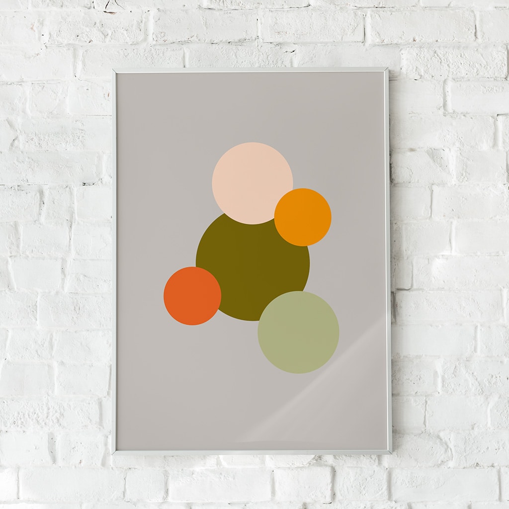 Abstrakt plakat med geometriske cirkler i orange