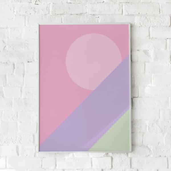 Geometrisk plakat med cirkel og pastelfarver i rosa