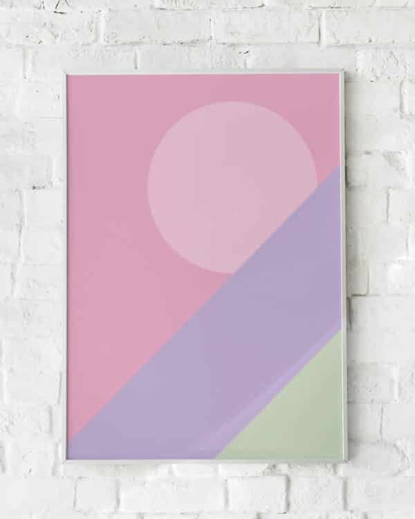 Geometrisk plakat med cirkel og pastelfarver i rosa