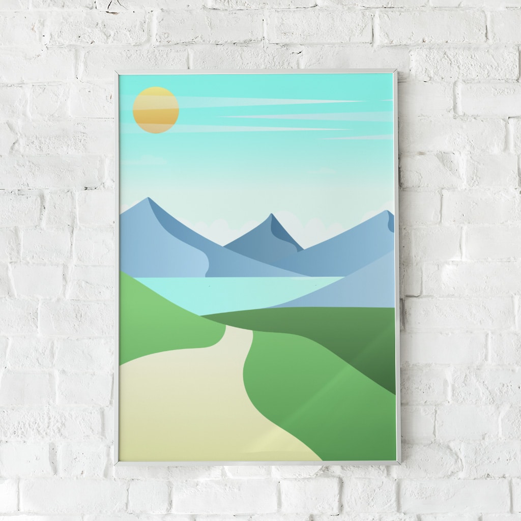 Naturplakat med grønne bakker