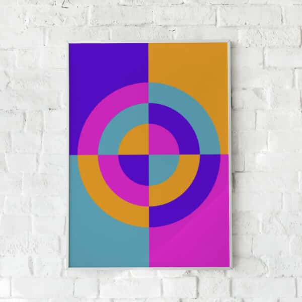 Farverig plakat med cirkler og moderne design i blå