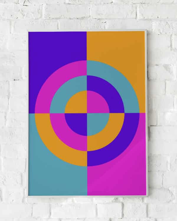 Farverig plakat med cirkler og moderne design i blå