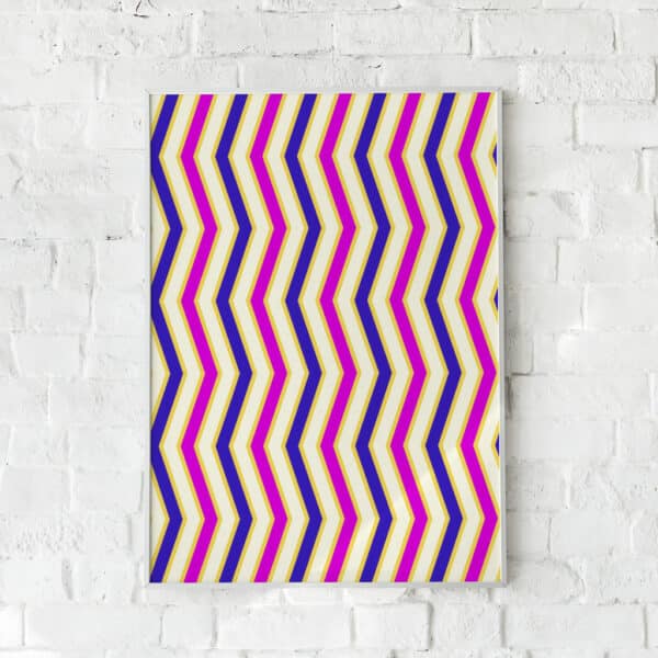 Plakat med zigzag-mønster i livlige farver som blå