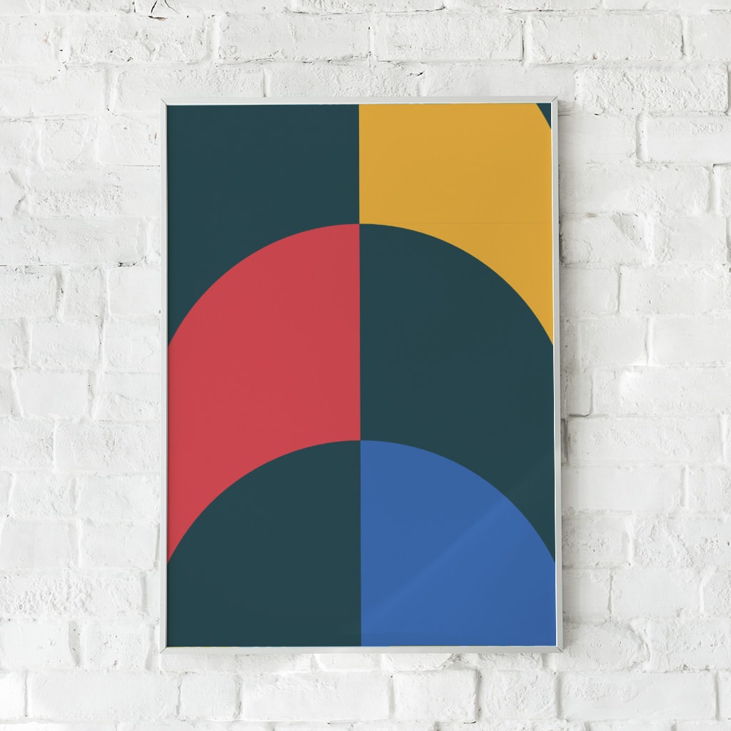 Retro-plakat med geometriske former i rød