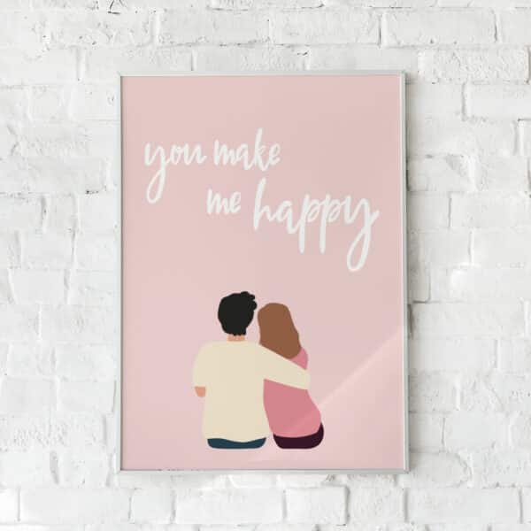 Romantisk plakat med en håndtegnet illustration af et par kaldet "You and I".